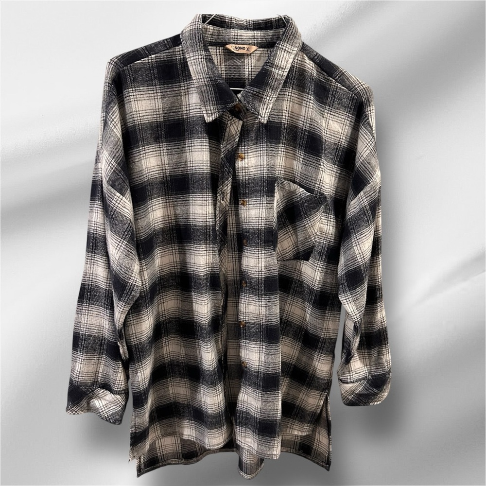 Women's Flannel Button Up Plaid‎ Long sleeve Shirt XL